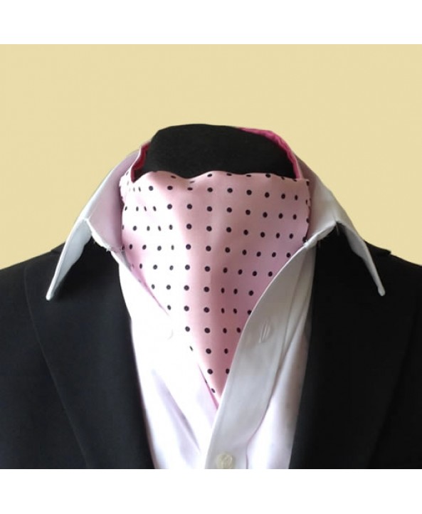 Fine Silk Spotted Cravat with Navy Spots on Light Pink